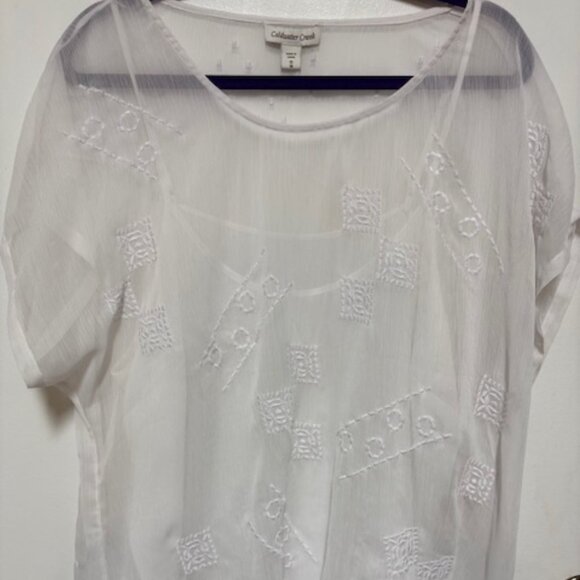 COLDWATER CREEK WHITE CAMISOLE WITH BEAUTIFUL CAP SLEEVE SHEER OVERLAY. SZ. 1X - Picture 1 of 5